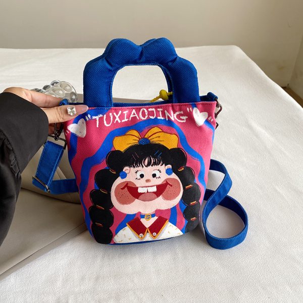 Summer Cartoon Graffiti Crossbody Bucket Bag for Women - Trendy Printed Canvas Tote Bag for Phone and Essentials