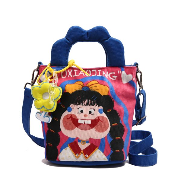 Summer Cartoon Graffiti Crossbody Bucket Bag for Women - Trendy Printed Canvas Tote Bag for Phone and Essentials