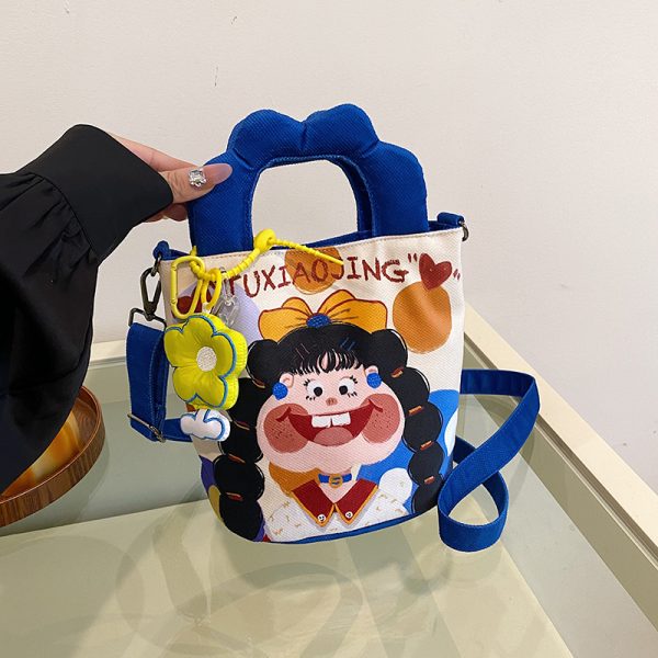 Summer Cartoon Graffiti Crossbody Bucket Bag for Women - Trendy Printed Canvas Tote Bag for Phone and Essentials
