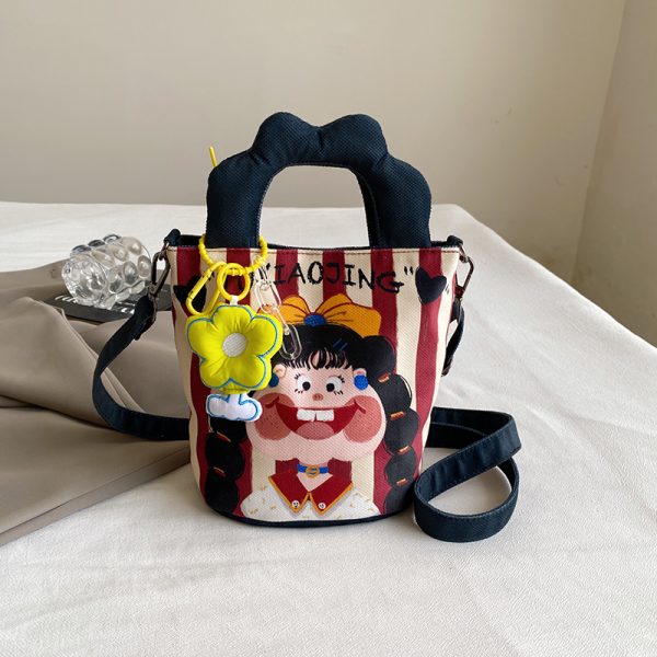Summer Cartoon Graffiti Crossbody Bucket Bag for Women - Trendy Printed Canvas Tote Bag for Phone and Essentials