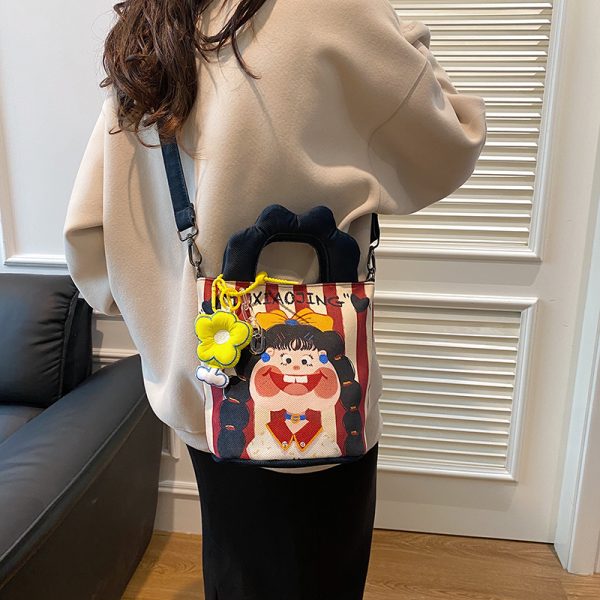 Summer Cartoon Graffiti Crossbody Bucket Bag for Women - Trendy Printed Canvas Tote Bag for Phone and Essentials