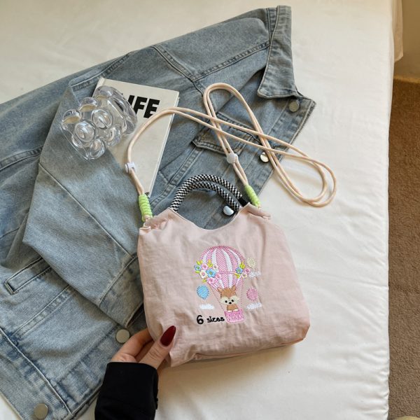 Summer Casual Embroidered Handbag for Women - High-End Canvas Crossbody Phone Bag for Commuting, 2025 Fashion Trend