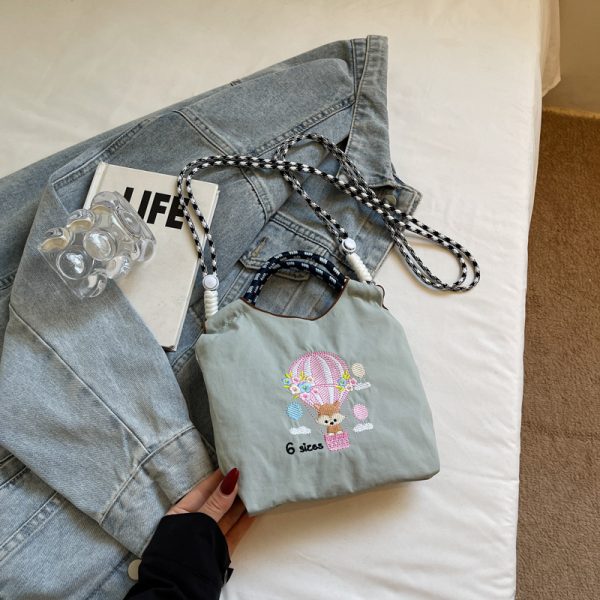 Summer Casual Embroidered Handbag for Women - High-End Canvas Crossbody Phone Bag for Commuting, 2025 Fashion Trend