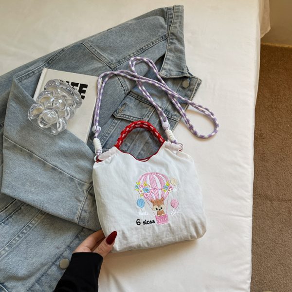 Summer Casual Embroidered Handbag for Women - High-End Canvas Crossbody Phone Bag for Commuting, 2025 Fashion Trend