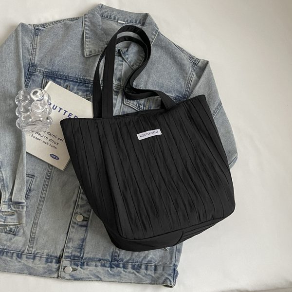 Summer Casual Wrinkled Canvas Tote Bag for Women - Large Capacity Shoulder Bag for Students, Classes, and Commuting
