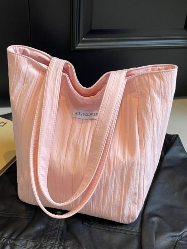 Summer Casual Wrinkled Canvas Tote Bag for Women - Large Capacity Shoulder Bag for Students, Classes, and Commuting