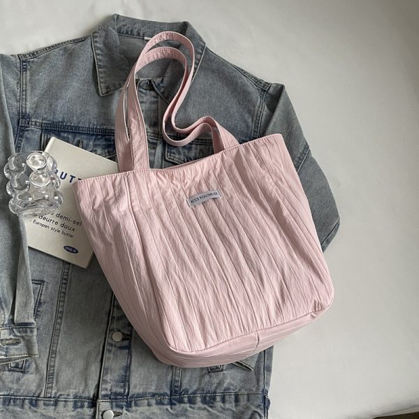 Summer Casual Wrinkled Canvas Tote Bag for Women - Large Capacity Shoulder Bag for Students, Classes, and Commuting