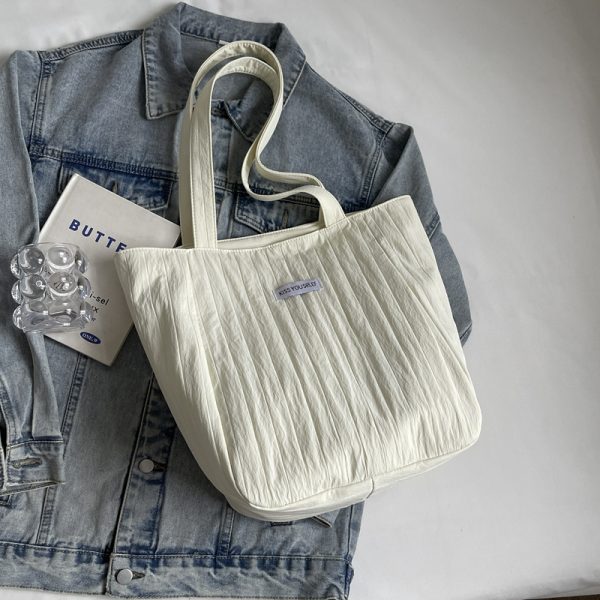 Summer Casual Wrinkled Canvas Tote Bag for Women - Large Capacity Shoulder Bag for Students, Classes, and Commuting