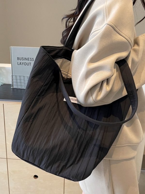 Summer Casual Wrinkled Canvas Tote Bag for Women - Large Capacity Shoulder Bag for Students, Classes, and Commuting