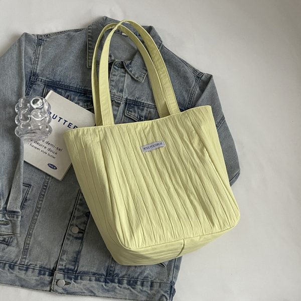 Summer Casual Wrinkled Canvas Tote Bag for Women - Large Capacity Shoulder Bag for Students, Classes, and Commuting