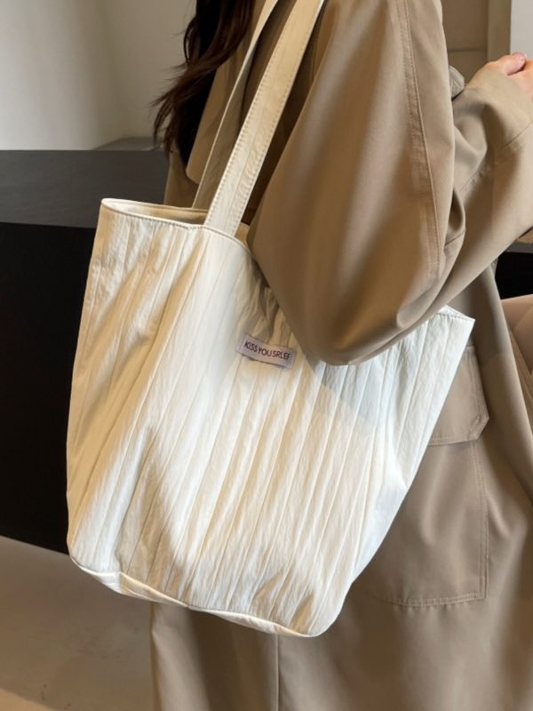 Summer Casual Wrinkled Canvas Tote Bag for Women - Large Capacity Shoulder Bag for Students, Classes, and Commuting