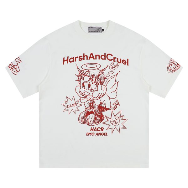 Summer Children's Fun Hand-Drawn Emo Angel Street Graffiti Loose Short Sleeve T-shirt - Trendy Y2K Aesthetic Fashion