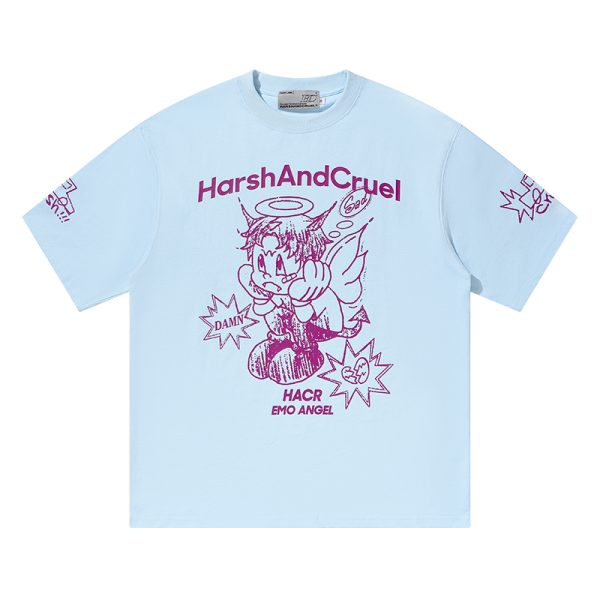 Summer Children's Fun Hand-Drawn Emo Angel Street Graffiti Loose Short Sleeve T-shirt - Trendy Y2K Aesthetic Fashion