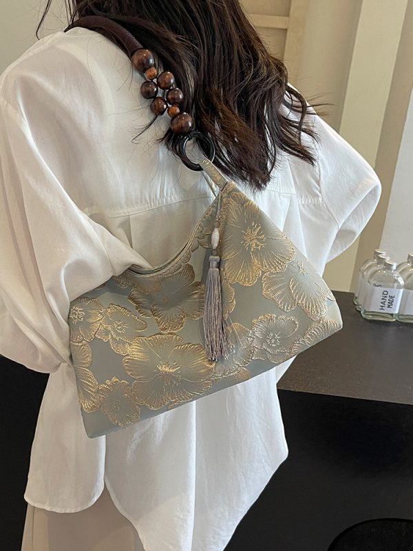 Summer Chinese-Style Women's Shoulder Bag - Large Capacity National Wind Tote Bucket Bag for Commuting