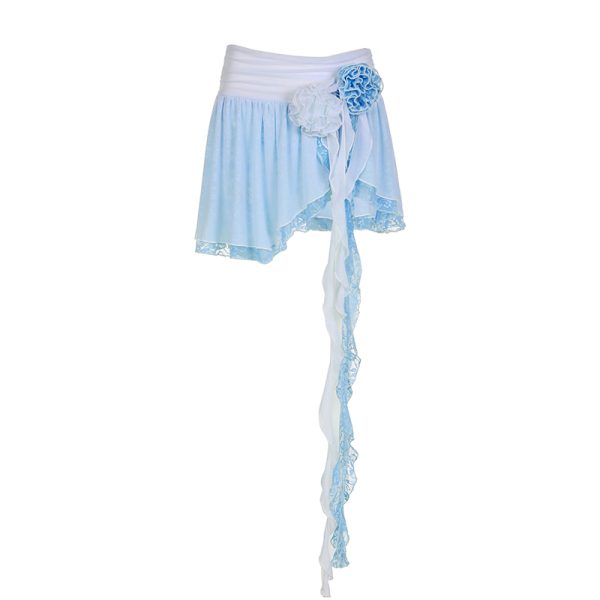Summer Clear Sky Rose Tassel Irregular A-Line Split Short Skirt for Dancing - Trendy Summer Fashion, Y2K Style