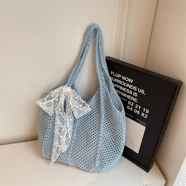 Summer Cotton Woven Beach Tote Bag for Women - Hollow Design, Large Capacity, Perfect for Vacation and Commuting