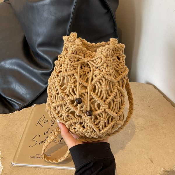 Summer Cotton Woven Straw Crossbody Bag for Women - 2025 New Style Beach Vacation Bucket Bag for Phone