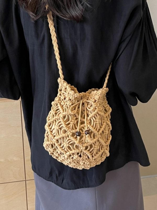 Summer Cotton Woven Straw Crossbody Bag for Women - 2025 New Style Beach Vacation Bucket Bag for Phone