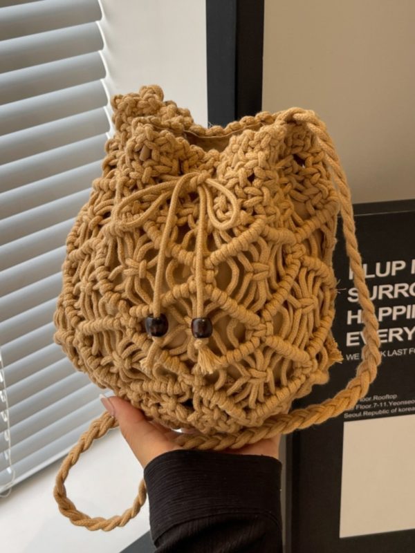 Summer Cotton Woven Straw Crossbody Bag for Women - 2025 New Style Beach Vacation Bucket Bag for Phone