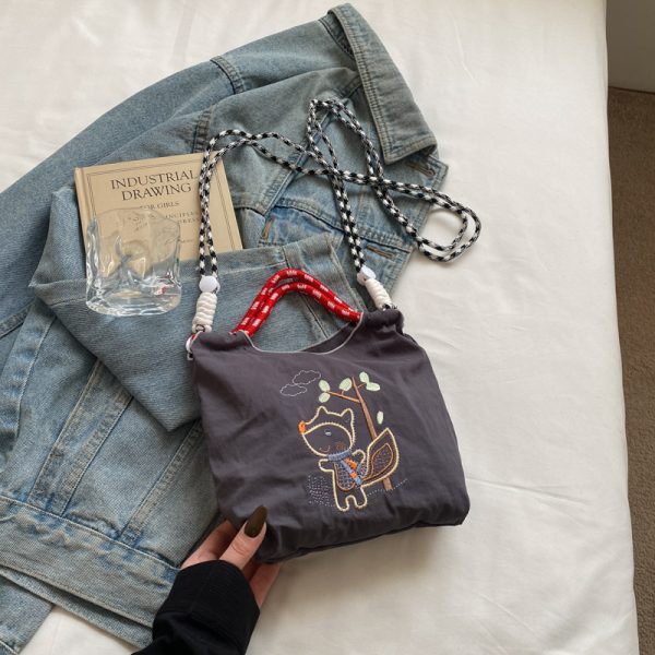 Summer Cute Embroidered Canvas Tote Bag for Women - 2025 Trendy Crossbody Commuting Phone Bag
