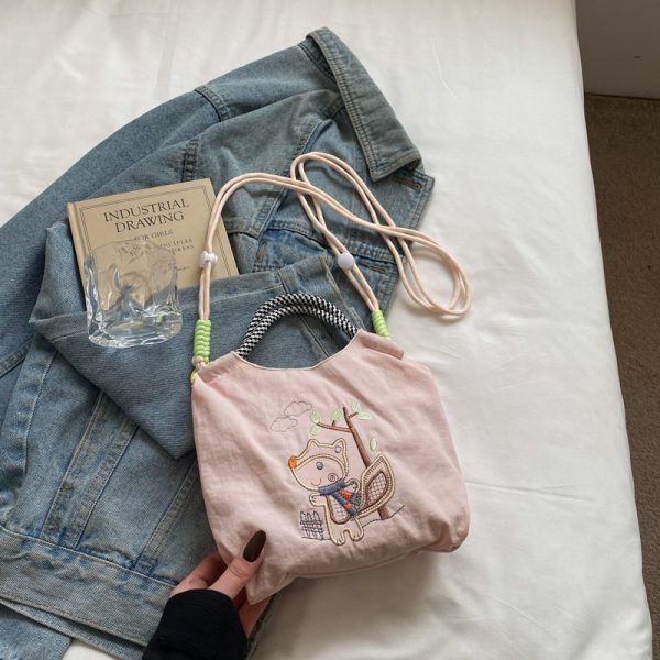 Summer Cute Embroidered Canvas Tote Bag for Women - 2025 Trendy Crossbody Commuting Phone Bag