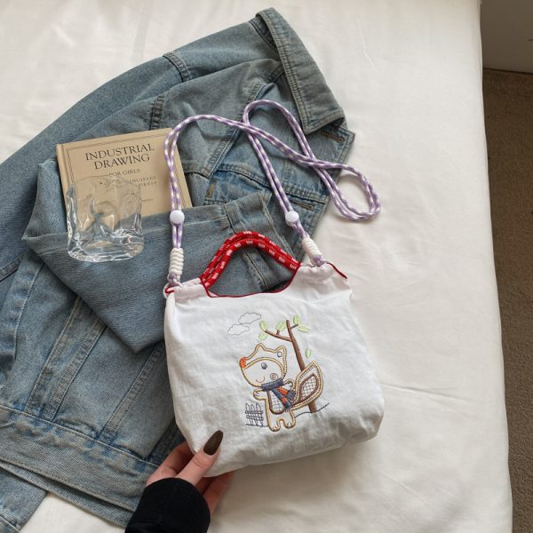 Summer Cute Embroidered Canvas Tote Bag for Women - 2025 Trendy Crossbody Commuting Phone Bag