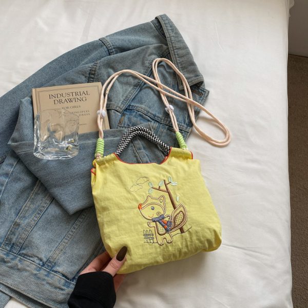 Summer Cute Embroidered Canvas Tote Bag for Women - 2025 Trendy Crossbody Commuting Phone Bag
