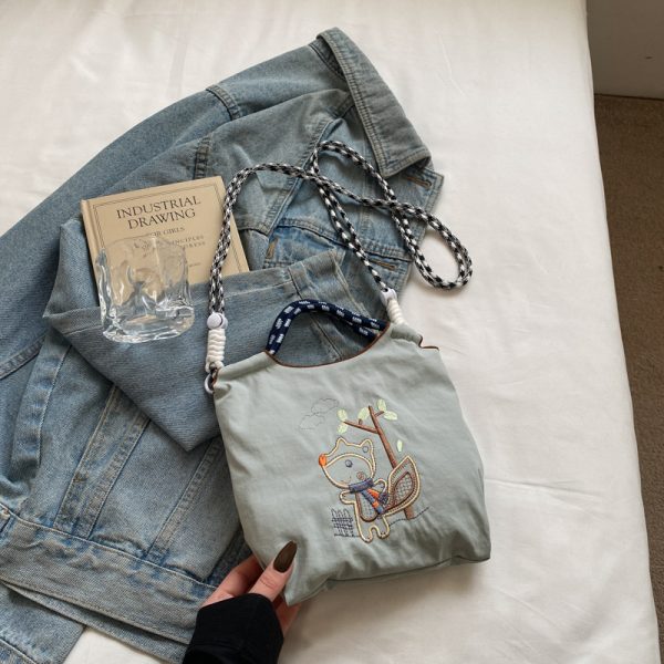 Summer Cute Embroidered Canvas Tote Bag for Women - 2025 Trendy Crossbody Commuting Phone Bag