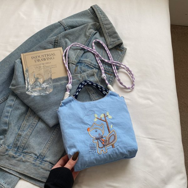Summer Cute Embroidered Canvas Tote Bag for Women - 2025 Trendy Crossbody Commuting Phone Bag