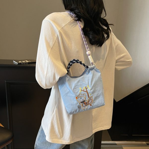 Summer Cute Embroidered Canvas Tote Bag for Women - 2025 Trendy Crossbody Commuting Phone Bag