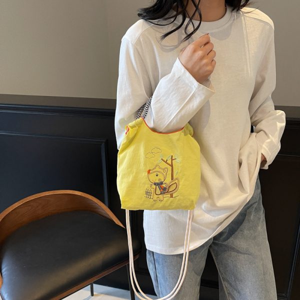 Summer Cute Embroidered Canvas Tote Bag for Women - 2025 Trendy Crossbody Commuting Phone Bag
