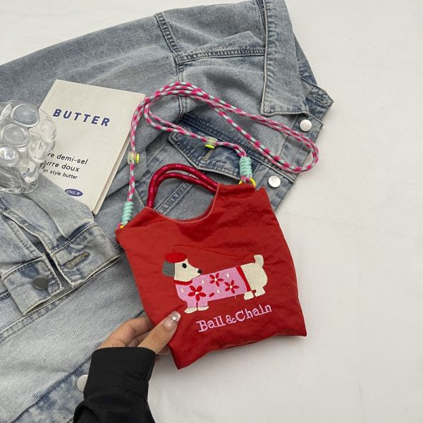 Summer Dachshund Embroidered Canvas Bucket Bag for Women - Cute Tote Crossbody Bag 2025 New Style
