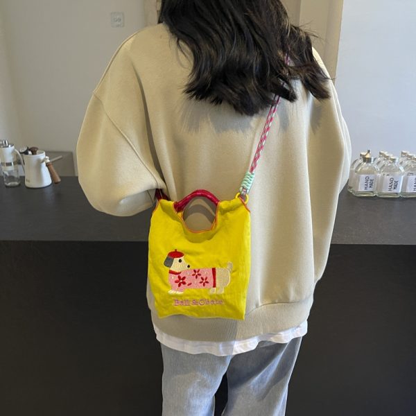 Summer Dachshund Embroidered Canvas Bucket Bag for Women - Cute Tote Crossbody Bag 2025 New Style