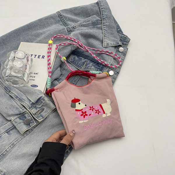 Summer Dachshund Embroidered Canvas Bucket Bag for Women - Cute Tote Crossbody Bag 2025 New Style