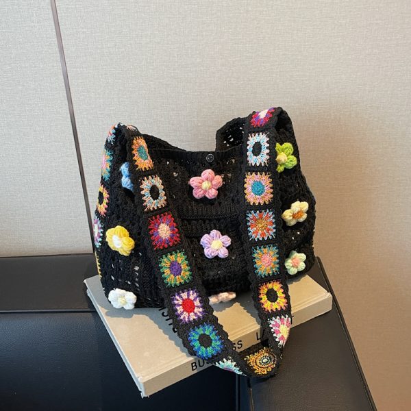 Summer Ethnic Floral Woven Crossbody Bag for Women - Large Capacity Tote for Vacation and Commuting 2025