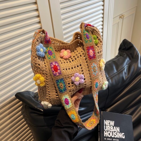 Summer Ethnic Floral Woven Crossbody Bag for Women - Large Capacity Tote for Vacation and Commuting 2025