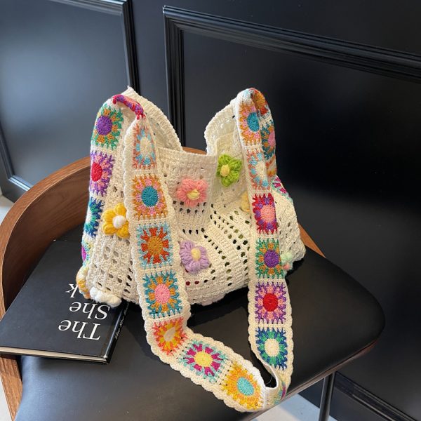 Summer Ethnic Floral Woven Crossbody Bag for Women - Large Capacity Tote for Vacation and Commuting 2025
