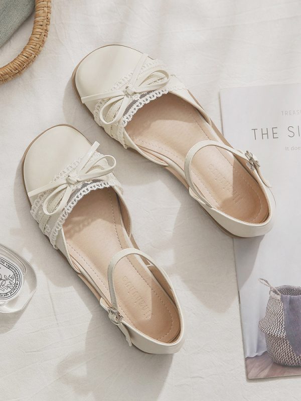 Summer French Open-Toe Sheepskin Sandals for Women - Fairy Style Hollow Single Shoes, New Model 2025