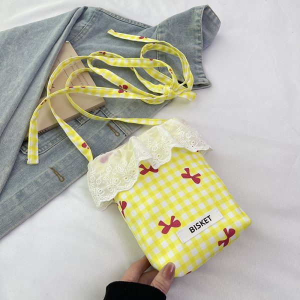 Summer Fresh Lace Mini Bag for Women - 2025 Fashion Plaid Zip Crossbody Phone Bag, Trendy Y2K Style