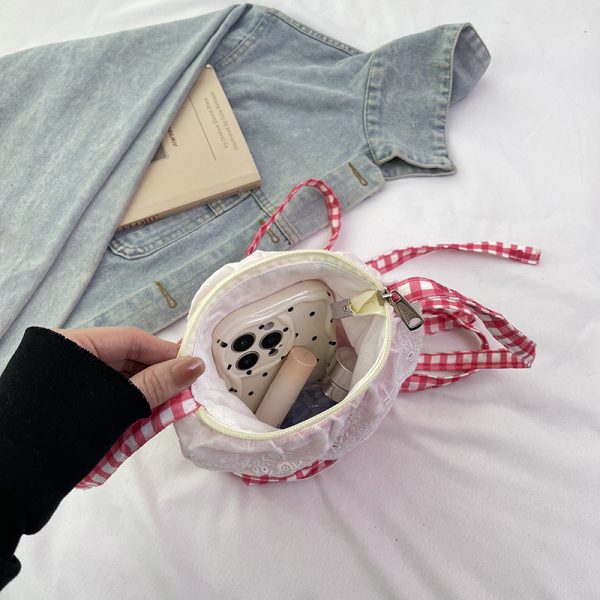 Summer Fresh Lace Mini Bag for Women - 2025 Fashion Plaid Zip Crossbody Phone Bag, Trendy Y2K Style