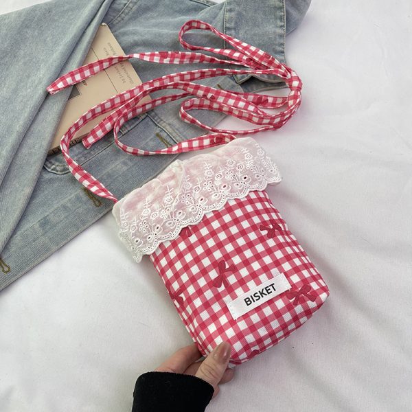 Summer Fresh Lace Mini Bag for Women - 2025 Fashion Plaid Zip Crossbody Phone Bag, Trendy Y2K Style