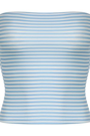 Summer Island Blue Strapless Striped Vest for Women, Elastic Wrap Top, Backless Design, Skin Tone Enhancing, Y2K Style