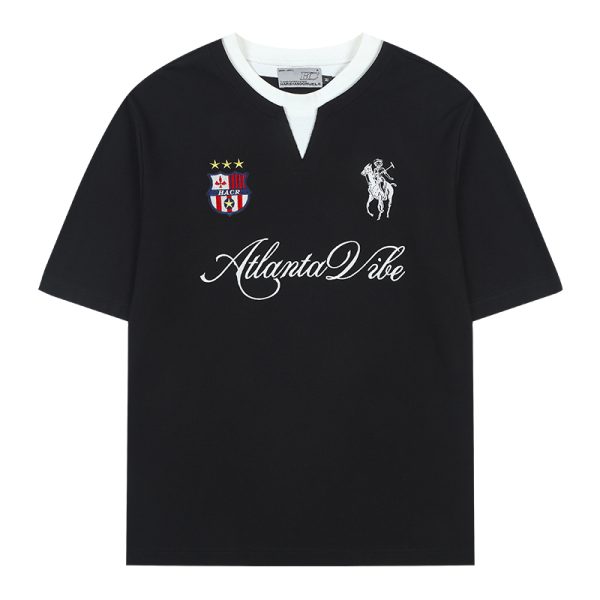 Summer Jersey Retro Sports Unisex Embroidered Short Sleeve T-Shirt - Fake Two-Piece Design, Casual 90s Style Fashion Top