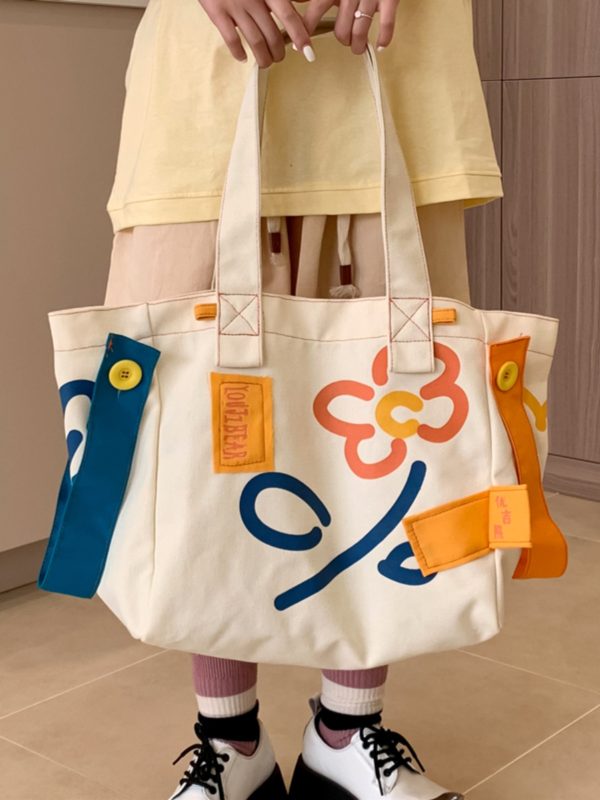 Summer Large Capacity Canvas Tote Bag for Women - Japanese Literary Style Versatile Commuting Shoulder Bag - Korean Fashion