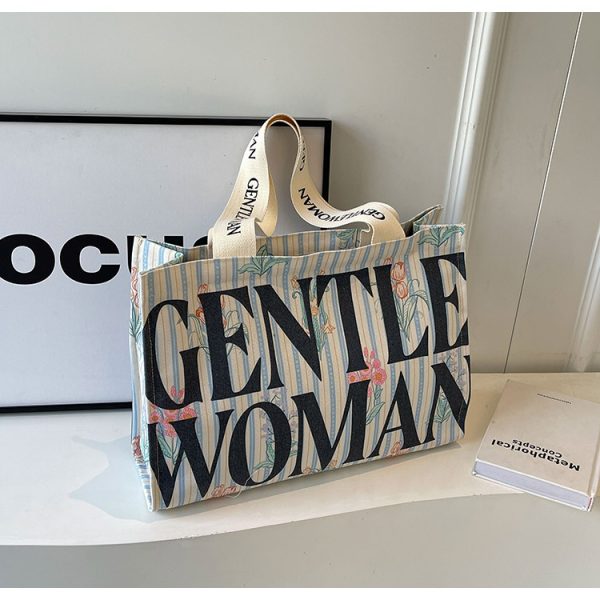 Summer Large Capacity Letter Canvas Tote Bag for Women - Fashionable Commuting Shoulder Bag for College Students and Shopping