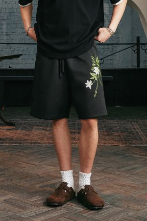 Summer Plant Series Double-Sided Jelly Feel Fabric Embroidered Sweatpants Shorts for Women - Y2K Aesthetic Fashion