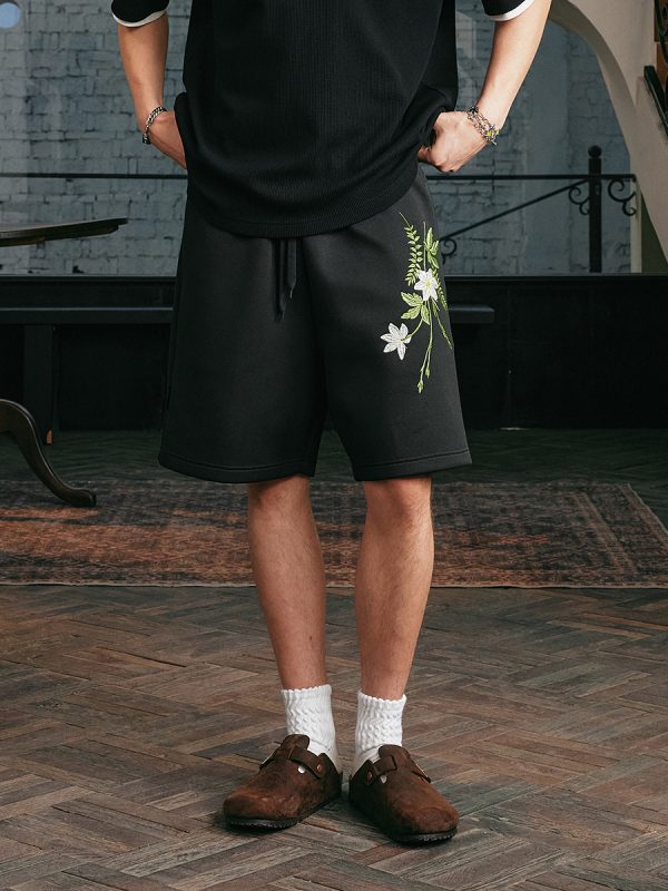 Summer Plant Series Double-Sided Jelly Feel Fabric Embroidered Sweatpants Shorts for Women - Y2K Aesthetic Fashion