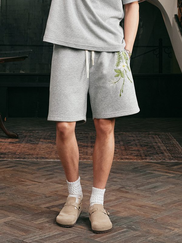 Summer Plant Series Double-Sided Jelly Feel Fabric Embroidered Sweatpants Shorts for Women - Y2K Aesthetic Fashion