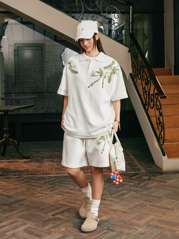 Summer Plant Series Double-Sided Jelly Feel Fabric Embroidered Sweatpants Shorts for Women - Y2K Aesthetic Fashion