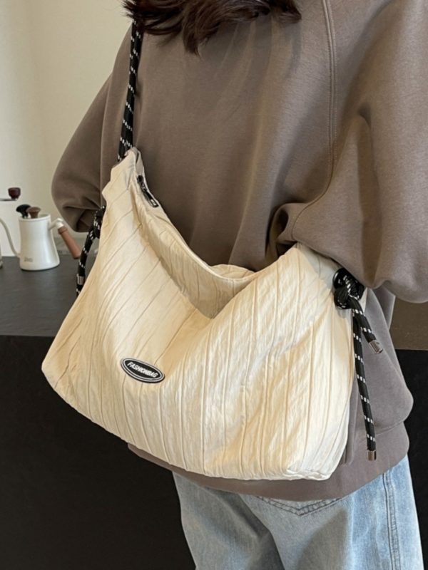 Summer Pleated Canvas Bag for Women - Large Capacity Commuter Dumpling Crossbody Bag, Niche INS Korean Style Versatile Tote